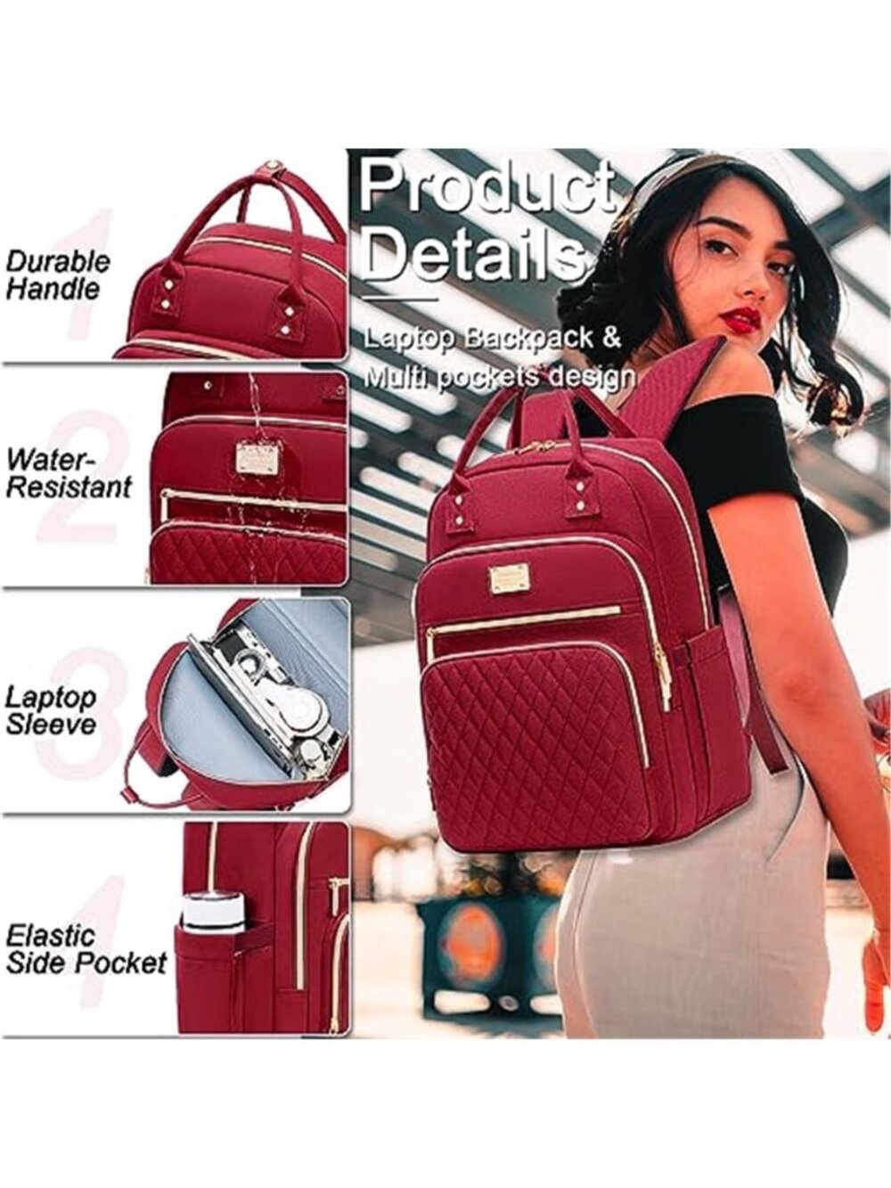 Womens Laptop Backpack With Lunch Bag 15.6 in Work Travel Nurse Teacher Bookbag - Picture 6 of 7
